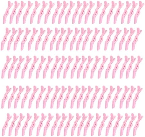 100 Pcs Alligator Hair Clip for Styling Sectioning - Salon Hair Clip for Thick Hair, Plastic Hair Styling Clip with Wide Teeth & Double-Hinged Design (Pink) by Unknown