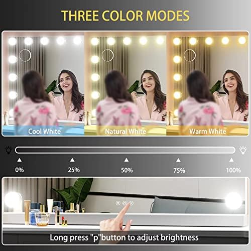 Gvnkvn Vanity Mirror with Lights Lighted Makeup Mirror with 15 Dimmable LED Bulbs,3 Color Lighting Modes,USB Charging Port Touch Control,Sturdy Metal Frame Design 24x18 Inch,White - Image 3