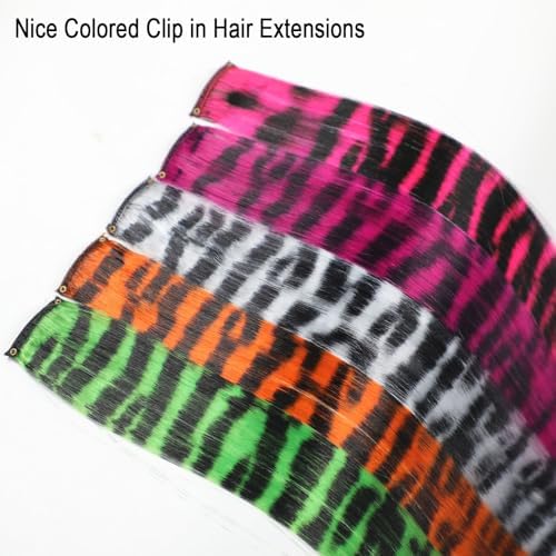 Ms Aloe 5 Pcs Leopard Print Clip in Hair Extensions 18inch Synthetic Straight Clip in Hair Extensions Stripe Printed Hairpiece Colorful Colored Hair Accessories for Women (5 Colors) - Image 5