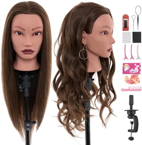 20" Mannequin Head Human Hair,100% Real Hair Mannequin Head,Cosmetology Human Hair Mannequin Doll Head for Hair Styling,Practice Braiding Styling Head with Table Clamp Suitable for Hair Extensions by NeverlandBeautyHealth
