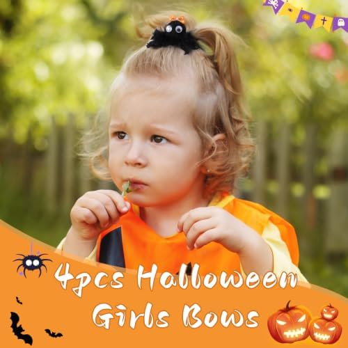 4 Pcs Halloween Spider Hair Clips, Cute Halloween Spider Bows, Polka dot webbing Feather Helloween Hairpins Handmade Alligator Clips,Gift for Cosplay Party Accessory - Image 2