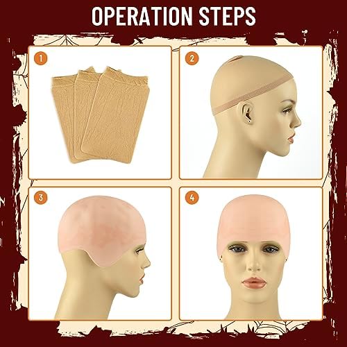 NACHLYNN Halloween Bald Cap 4 Pack Makeup Latex Bald Caps 4 Pack Nylon Wig Caps Halloween Party for Adult Women Kids Men Costume Accessories - Image 3