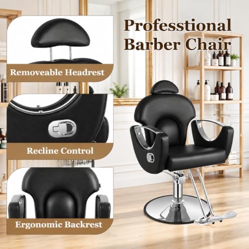 Black Barber Chair Heavy Duty Reclining Hydraulic Styling Chair for Salon - Image 6