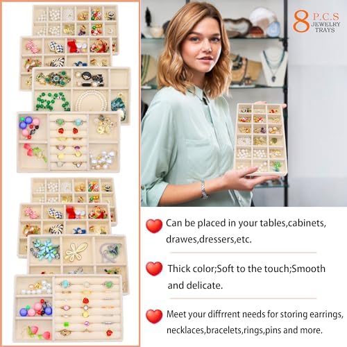 8Pack Jewelry Drawer Organizer Tray Velvet Jewellry Tray Stackable Jewel Storage Case for Earring Necklace Rings Bracelet Watch - Image 3