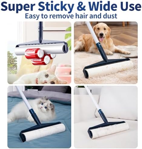 13.8in Large Big XL Jumbo Lint Roller for Floor with Long Handle, Mega Sticky Rollers Pet Hair Remover for Carpet, Bed,Couch，Furniture, Walls, Bathroom & Hair Collector Cleaner with Dog Cat Fur - Image 6