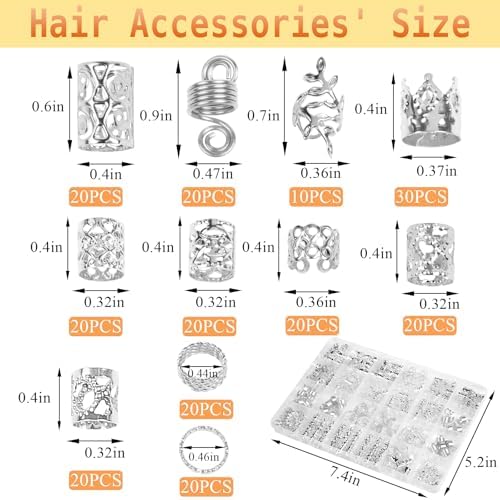 220 Pcs Viking Gold Hair Accessories for Braids Loc Jewelry for Women Hair Dreadlock Metal Hair Beads Rings Cuffs for Braids Beard Decoration Silver - Image 2