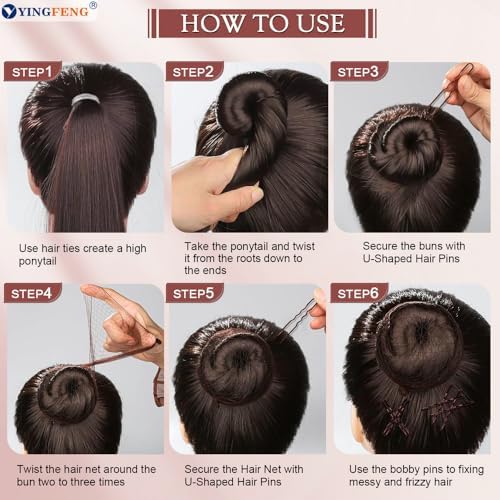 510PCS Brown Bobby Pins Hair Pins Kit with Hair Net, YINGFENG Includes 100 Bobby Pins for Women, 100 U-Shaped Buns Hair Clips, 300 Hair Bands and 10 Brown Hair Nets, Dance competition must haves - Image 5