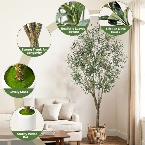 Artificial Olive Tree Indoor 7FT, Tall Faux Olive Tree with White Planter - Image 3