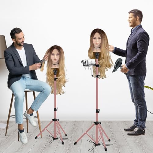 Klvied Adjustable Wig Tripod Stand, Foot Panel, Rose Gold - Image 2