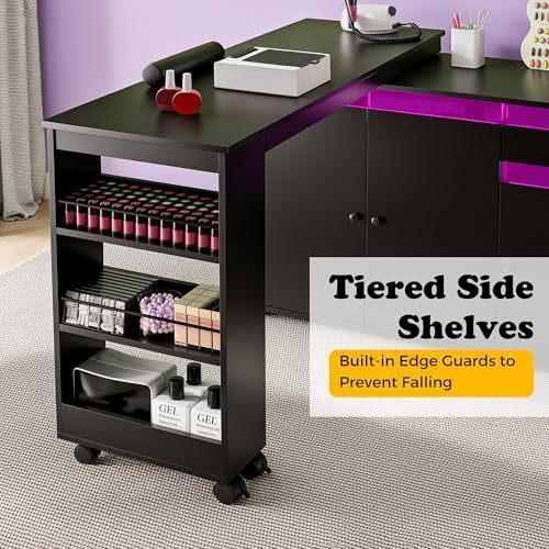 L-Shaped Manicure Table with Dust Collector & LED Light (Black) - Image 4