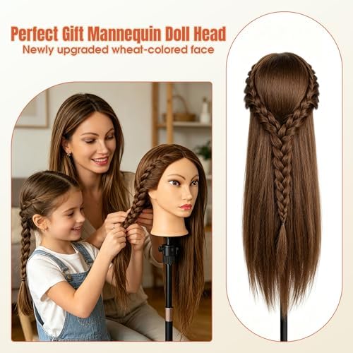 26''Real Hair Mannequin Head,TopDirect 80% Amber Brown Hairdresser Cosmetology Mannequin Doll Head Styling,Manikin Heads Hairs Braiding DIY Styling with Clamp Holder and Tools Set - Image 4