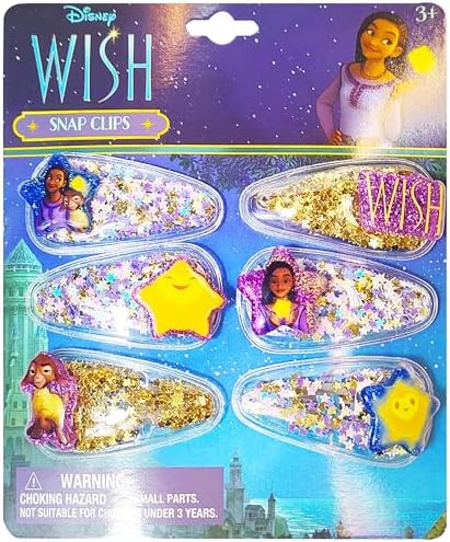 Disney Wish Girls Cute Hair Clips with Favorite Character Charms, Magical Confetti Hair Accessories for Toddlers Ages 3+ by LUVHERKIDS