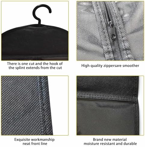 12-PCS Wig Storage Bags with Hangers – Premium Hair Extension Organizer for Multiple Wigs, 60cm x 30cm Dust-Proof Closet Savers (Black) - Image 4