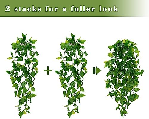 BLEUM CADE 1pcs Fake Hanging Plants Kit with Pot and Plant Hanger, Artificial Pothos Vines Hanging Potted Plant Greenery for Home Living Room Indoor Outdoor Decor - Image 7