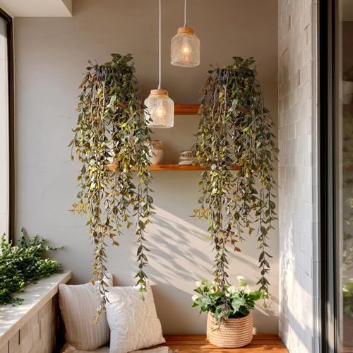 Artificial Hanging Plant 2 Pcs Faux Plant Ivy Vine Faux Eucalyptus Vines Fake Potted Greenery for Wall Living Room Home Shelf Office Bathroom Outdoor Indoor Decor (Type 3) by Yarmare