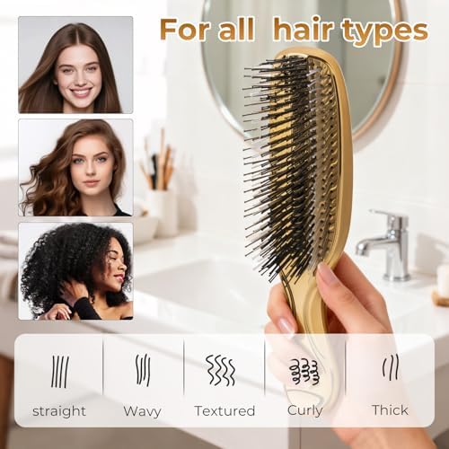 Hair Brush for Women Plating color for Thick Curly Thin Long Short Wet or Dry Hair Adds Shine and Makes Hair Smooth Detangling Brush Scalp Massage Styling Portabl (gold) - Image 4