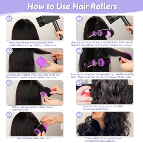 50 Pcs Rollers Hair Curlers Set with 24Pcs Self Grip Hair Rollers 4 Sizes and 24 Pcs Clips for Blowout Look Long Medium Short Thick Hair Volume - Image 4