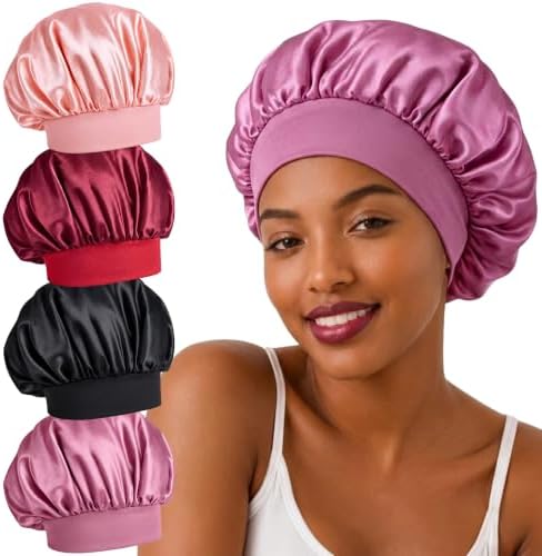 4Pcs Silk Satin Hair Bonnets for Sleeping Women Men Sleep Cap by Originbuty