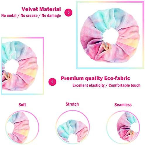 IVARYSS Scrunchies for Girls, 12 Pcs Tie Dye Velvet Scrunchies for Hair, Soft Rainbow Ponytail Holder, Cute Candy Colors Elastic Hair Bands for Teens and Women - Image 2