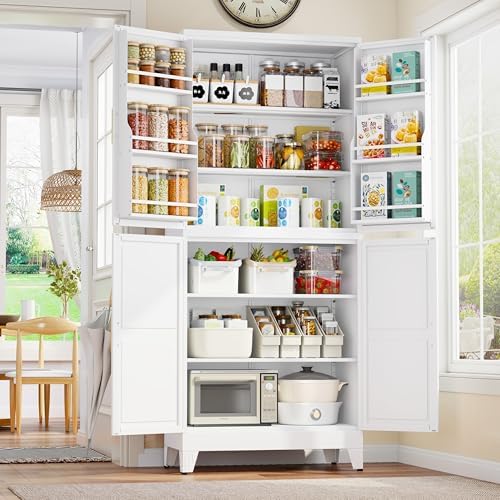 GAIOUS 74.8" Tall Metal Food Cabinet, White Kitchen Pantry Cabinet by GAIOUS