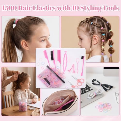 1500 Mini Hair Elastics with 10 Tools, Macaron Colors - Image 3