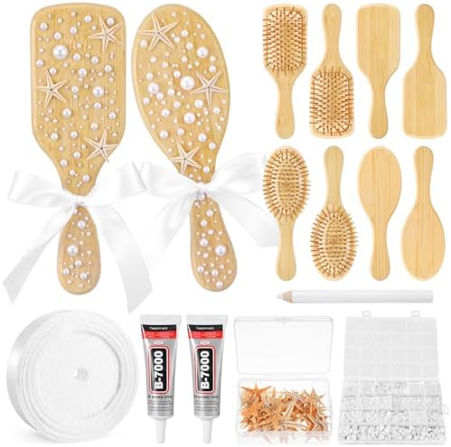 12 Set Wooden Hair Brush Decorating Kit, Classic Style, White by Acellegic