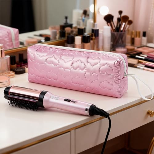 Heat Resistant Hair Tools Travel Bag, Portable Storage Case Pouch with Heart Pattern for Curling Irons, Flat Irons, Hair Straighteners and Accessories (Peach Pink) - Image 4