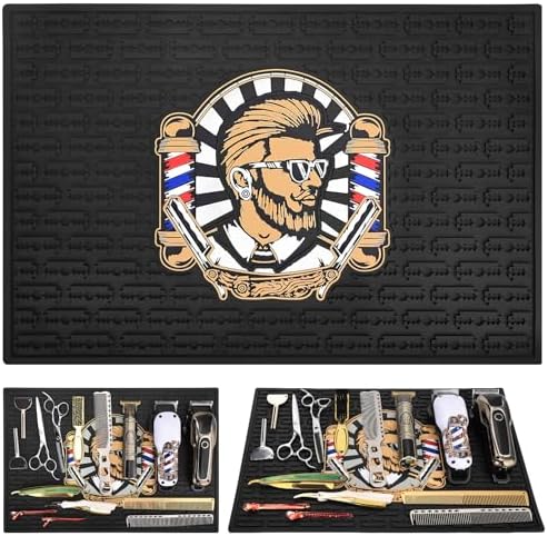 Non-Slip barber mats for clippers, Flexible Rubber Barber Station Mat for Hair Styling Tools, Double Edge Countertop Protector Pad for Professional Salon Styling Tools, Bar Service Mat 17.7x11.8Inches by WelcometoBarberTop