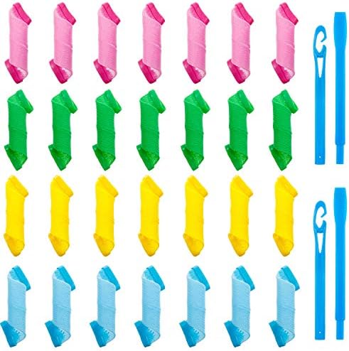 WILLBOND 28 Pieces Heatless Curlers No Heat Spiral Curls Hair Curlers Styling Kit with 2 Pieces Styling Hooks for Most Kinds of Hairstyles (Assorted Color, 15 cm) by Willbond+Technology+Limited
