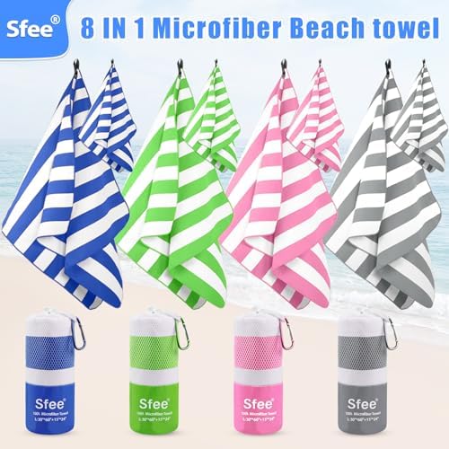 Sfee 4 Pack(8Pcs) Microfiber Travel Towel, Beach Towel Quick Dry Towel Camping Towel Super Absorbent Compact Lightweight Sports Gym Towels for Beach, Gym, Hiking, Pool, Backpacking, Bath, Yoga - Image 2