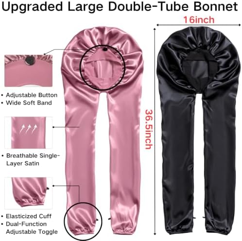 Isshin Beauty Satin Hair Bonnet for Sleeping Women: Dual Sleeve 2 in 1 Long Hair Protector Anti Frizz Sleep Cap - Image 2