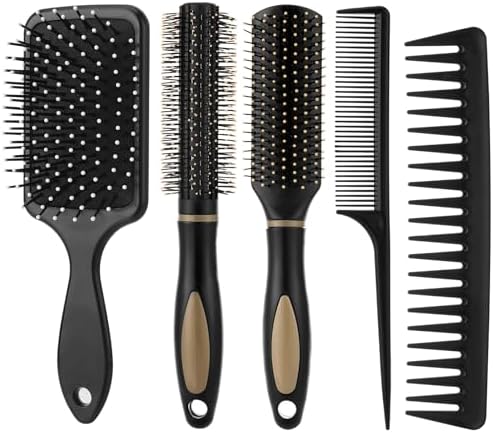 5Pcs Hair Brushes for Women Hair Comb Set Detangler Brush for Men and Women Wet, Dry, Curly and Straight Hair by ProSuites