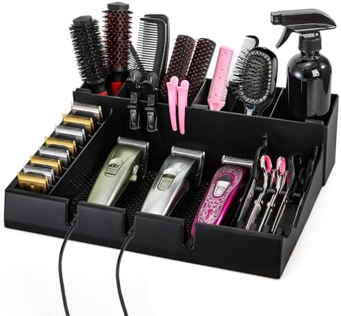 Hedume Hair Salon Styling Tools Organizer with Anti-Slip Mat, Detachable Multifunctional Stylist Tool Tray Organizer for Hair Brush, Combs, Clips, Scissor, Shaver, Clippers, Trimmers & Other Tools by Hedume