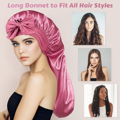 ROYBENS Long Bonnet for Braids Curly Hair Long Hair, Satin Bonnet with Tie - Image 4