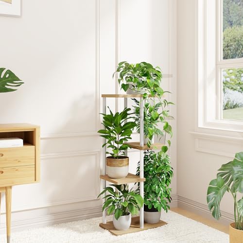 Bamworld Plant Stand 4 Tier Corner Metal Shelf White - Image 2