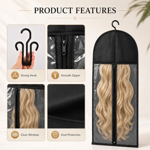 4 Pcs Wig Storage Bags, Hair Extension Holder with Hanger for Multiple Wig - Image 3