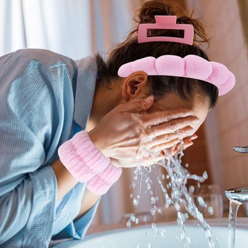 Chanaco Spa Headband, Makeup Accessory, Face Washing Wrist Bands, Teen Girl Gifts Trendy Stuff, Pink Cute Hair Accessories - Image 2