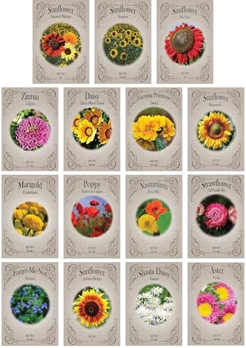 Set of 15 Premium Variety Flower Seed Packets - Heirloom Non-GMO and Proudly Sourced in the USA by FreedomFarms