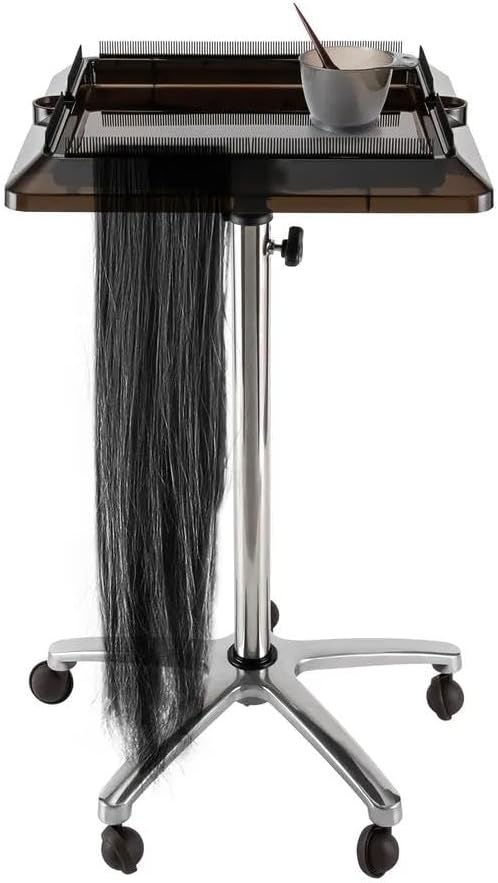 Hair Extension Holder, Rolling Salon Hair Extension Tool, Stainless Steel Tray Cart Height Adjustable, Removable Hair Extension Tool Tray with Wheel, Rolling Salon Tray Cart Black by RustyVioum