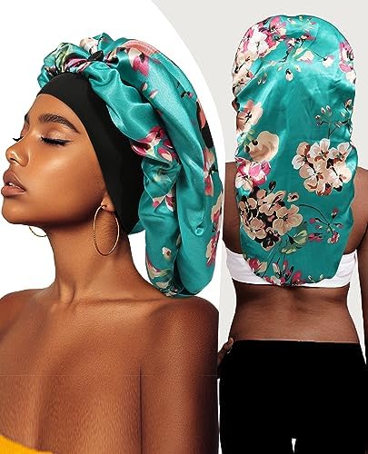 AWAYTR 2-Layer Satin Bonnet for Braids, Wide Band Long Sleep Cap - Image 3