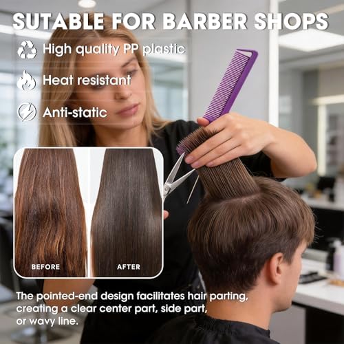 Rat Tail Combs Set: 3Pcs Long Steel Pin Teasing Combs for Salon Hair Stylists, Metal Parting Combs for Women (Purple, Black, Pink) - Image 2