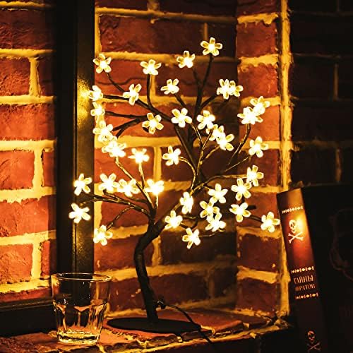 Cherry Blossom Tree Light,17inch 40LED Lighted Tabletop Artificial Flower Bonsai Tree Lamp USB Powered Gifts for Home Decor Room Office Party Wedding Christmas Decorations(Warm White) - Image 3