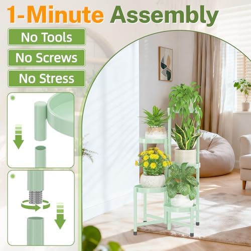 iDavosic.ly Plant Stand Indoor Outdoor, 5 Tier Metal Corner Shelf, Green - Image 2