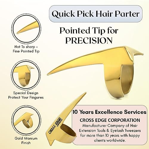 Quick Braid Aid Finger Parting Tool & Sectioning Set - Stainless Steel Braiding Tools for Durable Wig & Hair Extensions Installation, Beader (2pcs Gold) - Image 3