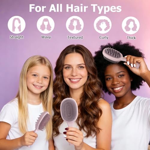 Detangler Brush, 2-in-1 Detangling Hair Brush for Women Men - Scalp Scrubber Massager for Hair Growth, Curly Hair Brush for All Hair Types, Wet & Dry Use, Soft Silicone Styling Brush, 2-Pack - Image 6