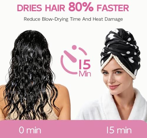 Years calm XL Microfiber Hair Towel Wrap for Women, Polka dots - Image 5