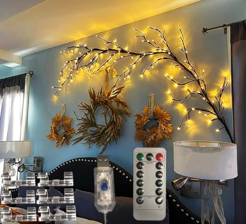 Willow Vine Branch Lights 6FT with Functional Remote, USB Powered DIY Flower Decorations Vines for Room Decor, Artificial Plants Tree Branches for Bedroom Wall Living Room Decor by Unknown