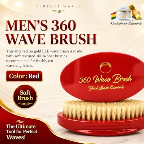 Men’s Hair Brush, Build Deeper Waves, Soft and Hard Boar Bristle Curved Wave Brush, Perfect for Styling Hair (Soft Brush, Red) - Image 2
