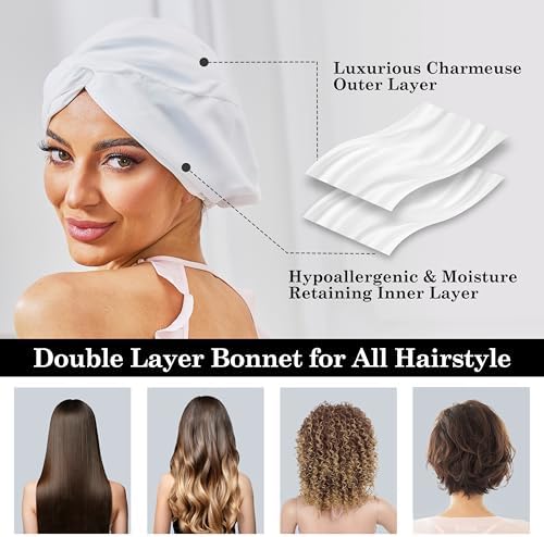 White Adjustable Silk Bonnet Satin Curly Hair Wrap for Sleeping Women - Image 5