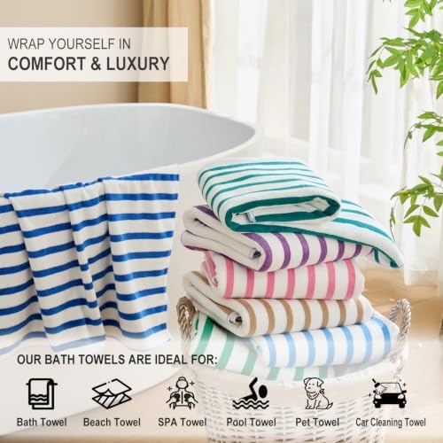 JML Microfiber Beach Towels Set of 6, 27" x 55", Cabana Stripe Pink - Image 6